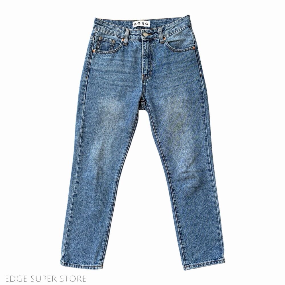 S.O.N.G. Women's Blue Jeans 1/25 High Rise Straight Leg 100% Cotton 25" Inseam